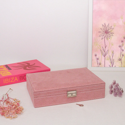 Boîte à Bijoux, Flanelle Rose, 28x19x6cm - Les Essentiels