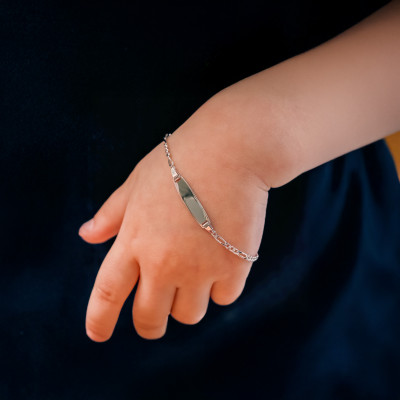 Gourmette Enfant Plaque Ovale & Maille Figaro, Argent 925, 13 à 15cm - Bambins