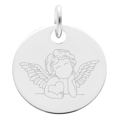 Médaille Chérubin et Coeur, Argent 925, 19 mm - Lumiosa