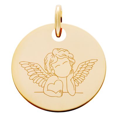 Médaille Chérubin et Coeur, Plaqué Or Jaune, 19 mm - Lumiosa