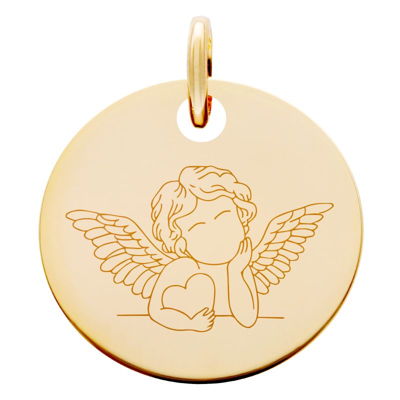 Médaille Chérubin et Coeur, Plaqué Or Jaune, 19 mm - Lumiosa