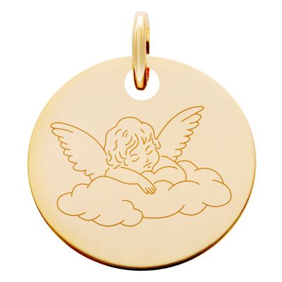 Médaille Chérubin sur son nuage, Plaqué Or Jaune,19 mm - Lumiosa