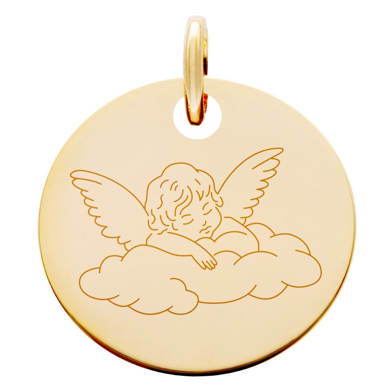 Médaille Chérubin sur son nuage, Plaqué Or Jaune,19 mm - Lumiosa