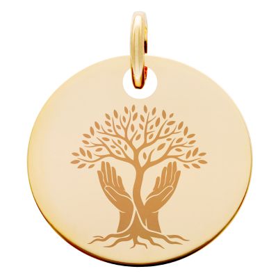 Médaille Arbre de Vie & Mains, Plaqué Or Jaune, 19 mm - Lumiosa