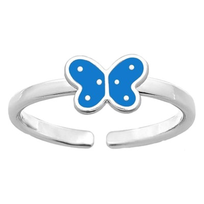 Bague Enfant Papillon, Argent 925 & Laque, Ajustable - Bambins
