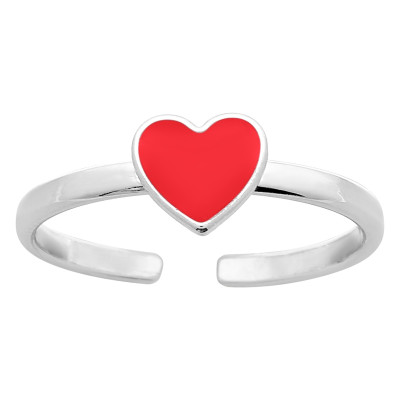 Bague Enfant Coeur rouge, Argent 925 & Laque, Ajustable - Bambins