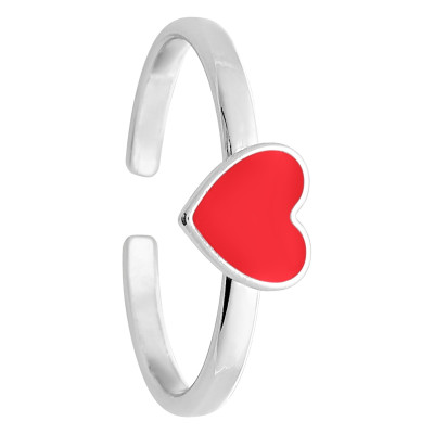 Bague Enfant Coeur rouge, Argent 925 & Laque, Ajustable - Bambins