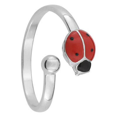 Bague Enfant Coccinelle, Argent 925 & Laque, Ajustable - Bambins