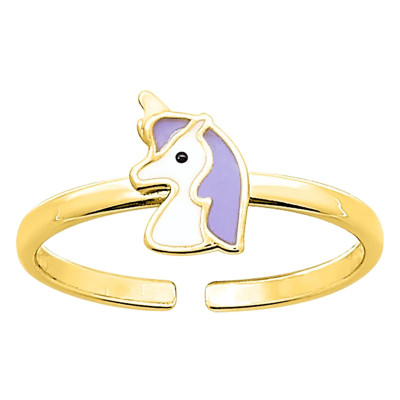 Bague Enfant Licorne, Plaqué or & Laque, Ajustable - Bambins