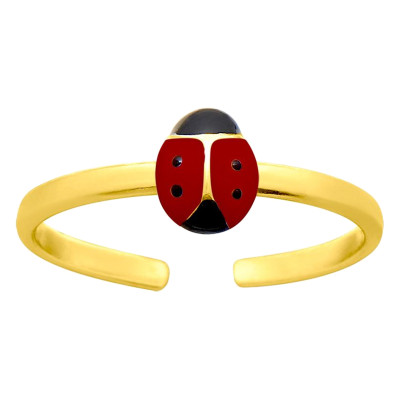 Bague Enfant Coccinelle, Plaqué or & Laque, Ajustable - Bambins