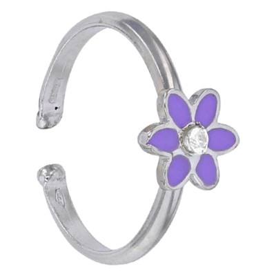 Bague Enfant Fleur Perle de verre, Argent 925 & Email, Ajustable - Bambins