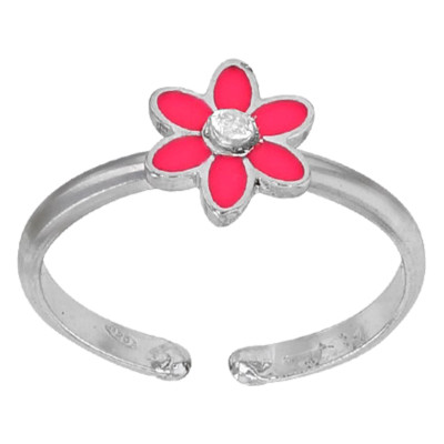 Bague Enfant Fleur Perle de verre, Argent 925 & Email rose, Ajustable - Bambins