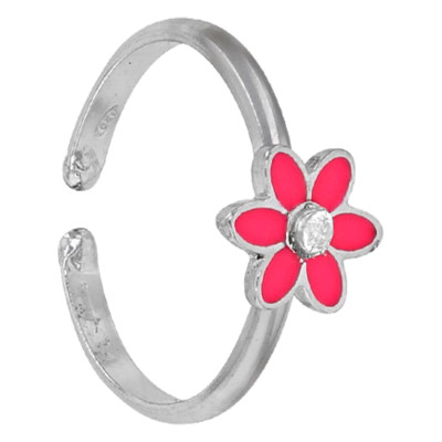 Bague Enfant Fleur Perle de verre, Argent 925 & Email rose, Ajustable - Bambins