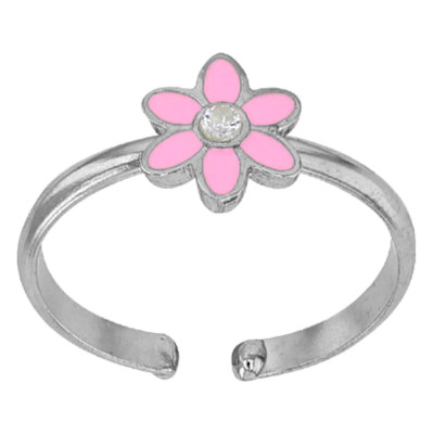 Bague Enfant Fleur Perle de verre, Argent 925 & Email rose clair, Ajustable - Bambins