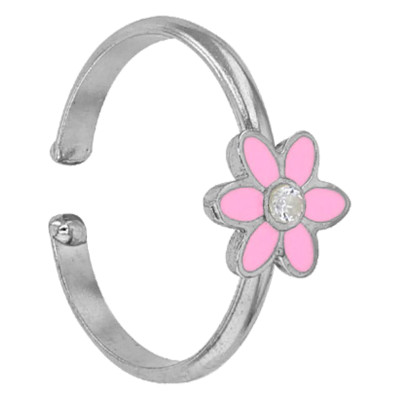 Bague Enfant Fleur Perle de verre, Argent 925 & Email rose clair, Ajustable - Bambins