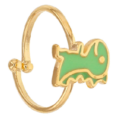 Bague Enfant Dinosaure, Plaqué or & Email, Ajustable - Bambins