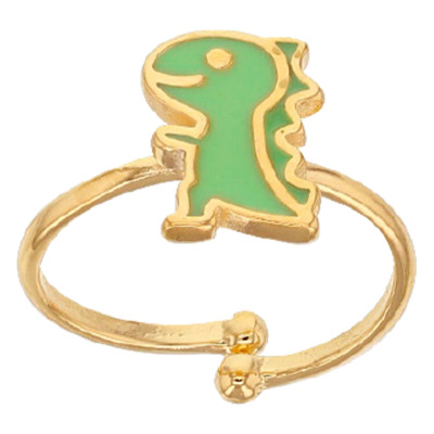 Bague Enfant Dinosaure, Plaqué or & Email, Ajustable - Bambins