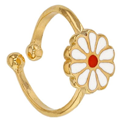 Bague Enfant Fleur, Plaqué or & Email, Ajustable - Bambins