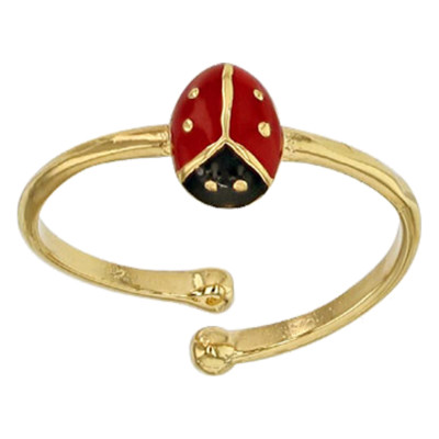 Bague Enfant Coccinelle, Plaqué or & Email, Ajustable - Bambins