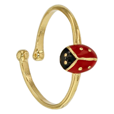 Bague Enfant Coccinelle, Plaqué or & Email, Ajustable - Bambins