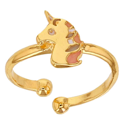 Bague Enfant Licorne, Plaqué or & Email, Ajustable - Bambins