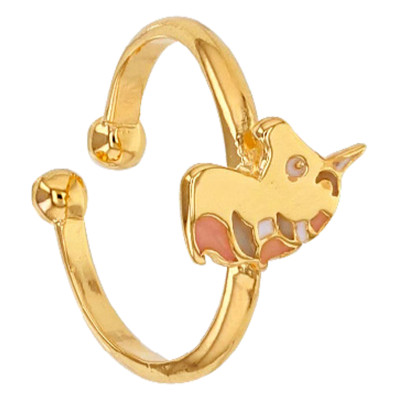 Bague Enfant Licorne, Plaqué or & Email, Ajustable - Bambins