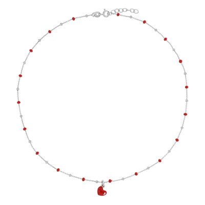 Collier Cœur, Boules Emaillées & Argent Rhodié 925 - Bambins