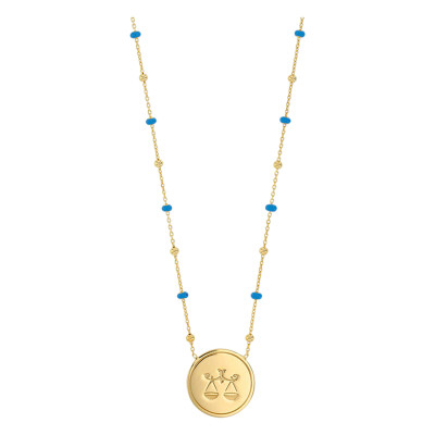 Collier Signe Astrologique Balance, Argent 925 Doré & Email Bleu - Vandona