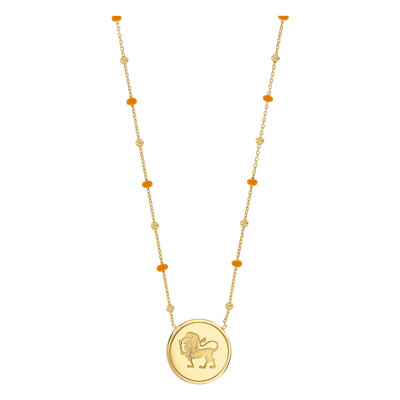Collier Signe Astrologique Lion, Argent 925 Doré & Email Jaune - Vandona