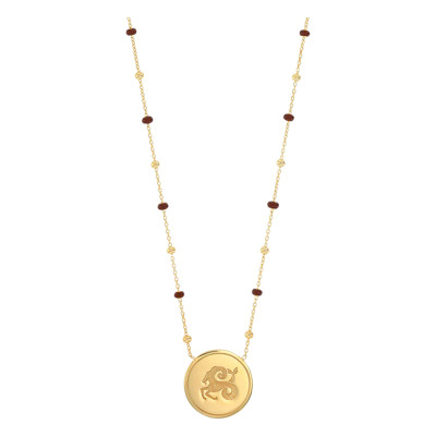 Collier Signe Astrologique Capricorne, Argent 925 Doré & Email Marron - Vandona