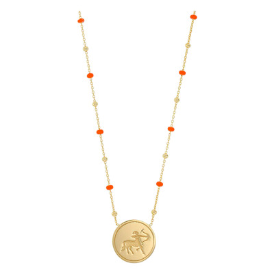 Collier Signe Astrologique Sagittaire, Argent 925 Doré & Email Orange - Vandona
