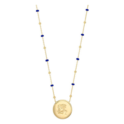 Collier Signe Astrologique Verseau, Argent 925 Doré & Email Bleu - Vandona