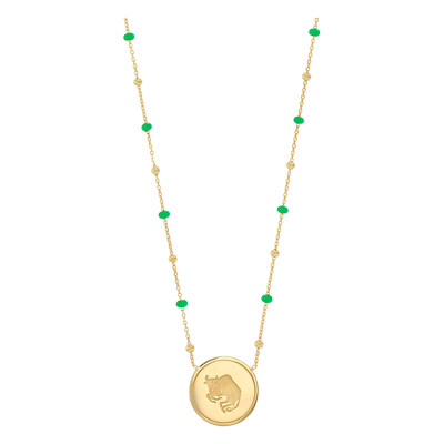 Collier Signe Astrologique Taureau, Argent 925 Doré & Email Vert - Vandona