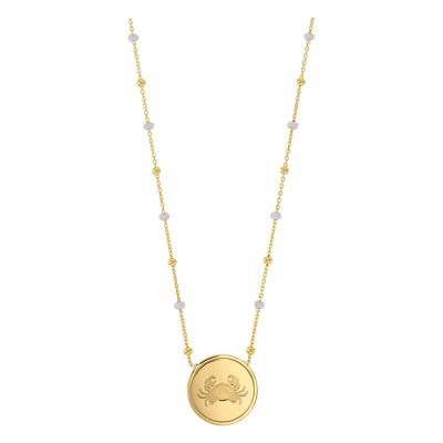 Collier Signe Astrologique Cancer, Argent 925 Doré & Email Blanc - Vandona