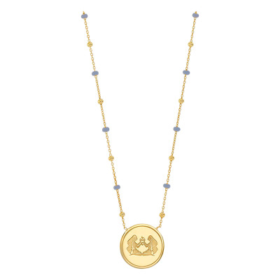 Collier Signe Astrologique Gémeaux, Argent 925 Doré & Email Gris - Vandona