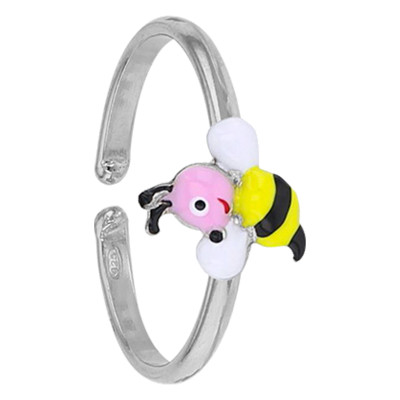 Bague Enfant Abeille, Argent 925 & Email, Ajustable - Bambins
