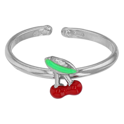 Bague Enfant Cerise, Argent 925 & Email, Ajustable - Bambins