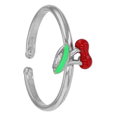 Bague Enfant Cerise, Argent 925 & Email, Ajustable - Bambins