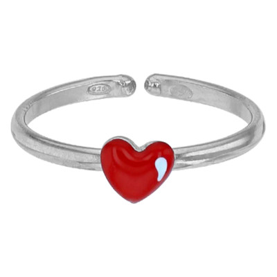Bague Enfant Coeur rouge, Argent 925 & Email, Ajustable - Bambins