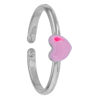 Bague Enfant Coeur rose, Argent 925 & Email, Ajustable - Bambins