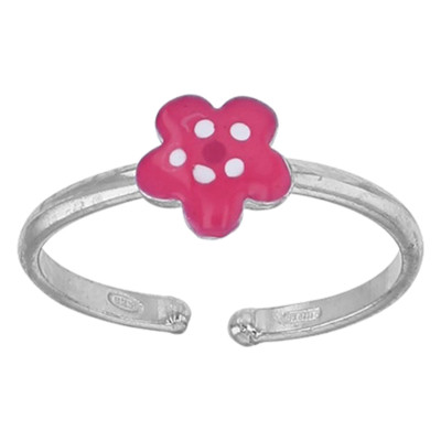 Bague Enfant Fleur fuchsia, Argent 925 & Email, Ajustable - Bambins
