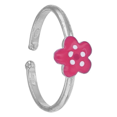 Bague Enfant Fleur fuchsia, Argent 925 & Email, Ajustable - Bambins