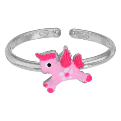 Bague Enfant Licorne rose, Argent 925 & Email, Ajustable - Bambins
