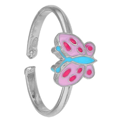 Bague Enfant Papillon coloré, Argent 925 & Email, Ajustable - Bambins