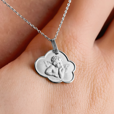 Médaille Ange Nuage, Or Blanc, 18x14 mm - Lucas Lucor