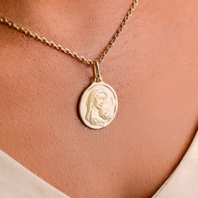 Médaille Maternité Vierge à l'Enfant, Or Jaune 375, 16 mm - Augis