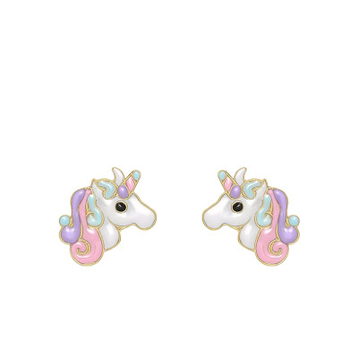Boucles D'oreilles Licornes, Email & Or jaune 375 - Bambins