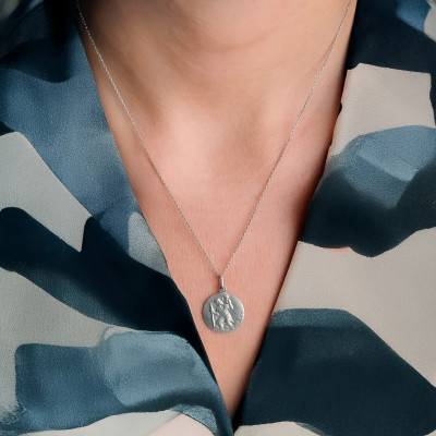 Médaille Ronde Saint Christophe, Or Blanc 750, 17mm - Vandona