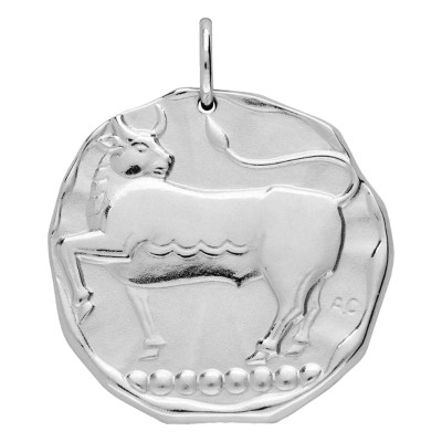 Pendentif Signe astrologique Taureau, Argent Sablé, 24mm - Augis