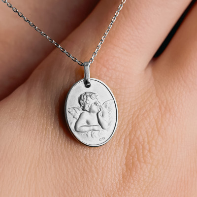 Médaille Ange Pensif, Or Blanc, 13x17mm - Lucas Lucor